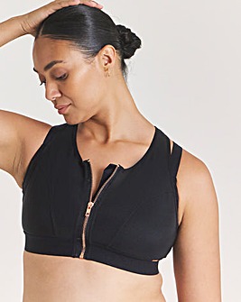 Figleaves Two Layer Zip Front Sports Bra (B-F) Black