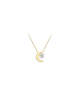 9 Carat 2-Tone Gold Moon Star Necklace