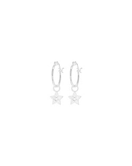 Sterling Silver Hoop Star Drop Earrings