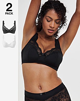 Pretty Secrets 2 Pack Lottie Lace Black/White Non Wired Bras B-F