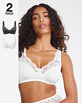 Pretty Secrets 2 Pack Lottie Lace Black/White Non Wired Bras B-F