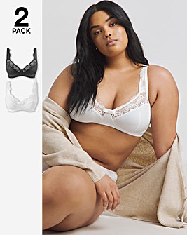 Pretty Secrets 2 Pack Lottie Lace Black/White Non Wired Bras B-F