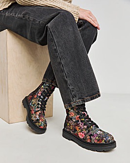 Heavenly Feet Justina Lace Up Chunky Boot Wide Fit