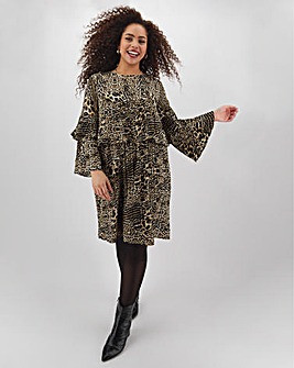 Leopard Print Pleat Layered Dress