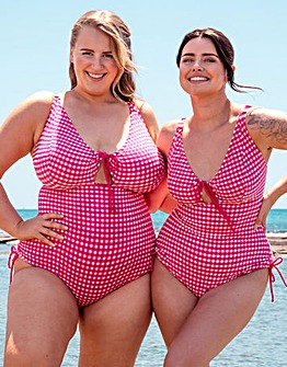Curvy Kate Holiday Check Non Wired Swimsuit Raspberry Pink