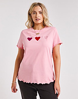 Pink Heart Embroidered Tee