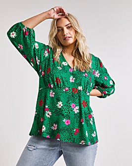 Green Floral Supersoft V Neck Relaxed Top