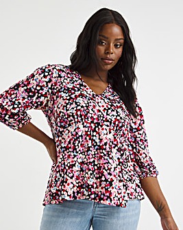 Spot Print Supersoft V Neck Relaxed Top