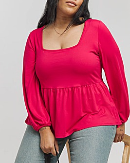 Hot Pink Supersoft Square Neck Peplum Top