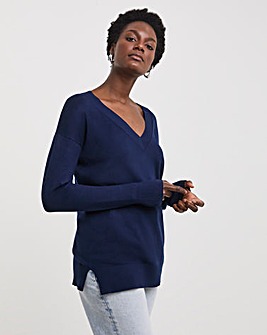 Navy Slouchy V Neck Tunic