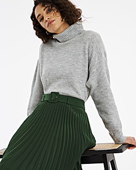 Belted Pleat Midi Skirt
