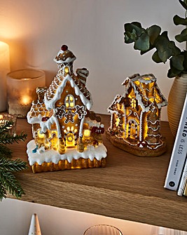 Lit Gingerbread Houses - Set of 2