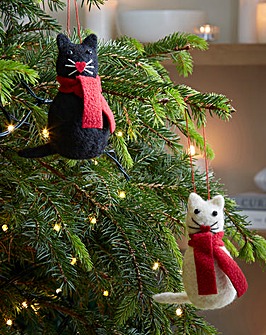 Gisela Graham Wool Cats - Set of 2
