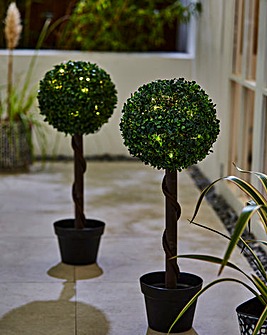 2 Artificial Topiary Lit Ball Trees