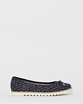 Cushion Walk Navy Bow Detail Boucle Ballerinas - Wide Fit (E)