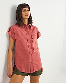 Terracotta Linen Utility Short Sleeve Shirt
