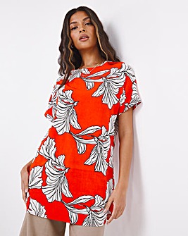 Red Floral Short Sleeve Longline Boxy Top