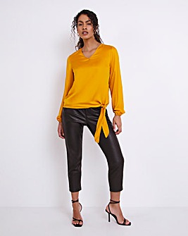 Yellow V-Neck Long Sleeve Top With Side Tie