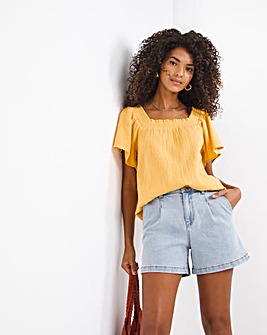 Yellow Short Angel Sleeve Cheesecloth Top