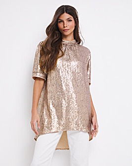 Champagne Short Sleeve Sequin Top