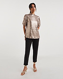 Champagne Short Sleeve Sequin Top