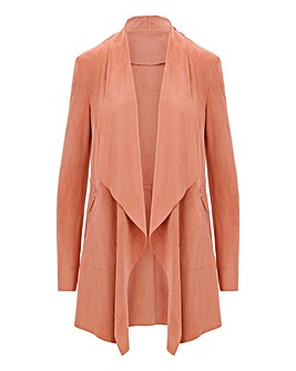 Blush Longline Suedette Waterfall Jacket with Stretch Jersey Panelled Sleeves