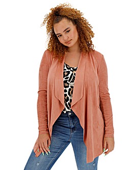 Blush Longline Suedette Waterfall Jacket with Stretch Jersey Panelled Sleeves