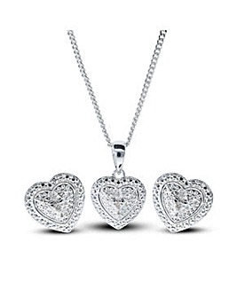 Sterling Silver Diamond Heart Earring & Pendant set