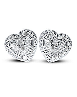 Sterling Silver Diamond Heart Stud Earrings