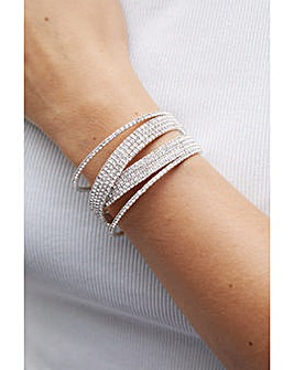 Mood Silver Crystal Diamante Cross Over Cuff Bracelet