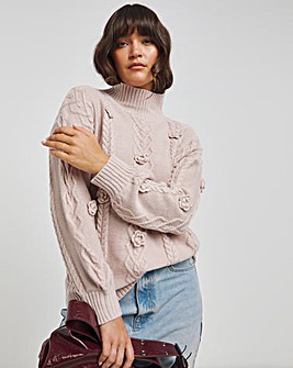 Lovedrobe Cable Knit Floral Blush Applique Jumper