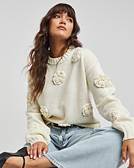 Lovedrobe Cream Floral Applique Jumper