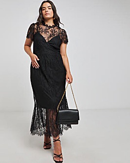 Lovedrobe Black Lace Tiered Hem Midaxi Dress