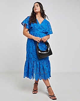 Lovedrobe Blue Lace Cap Sleeve Midaxi Dress