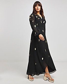 Hope & Ivy Melanie Embellished Black Wrap Maxi Dress