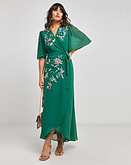 Hope & Ivy Gisela Navy Embroidered Wrap Maxi Dress