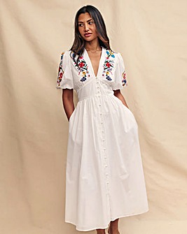 Nobody's Child White Embroidered Starlight Midi Dress