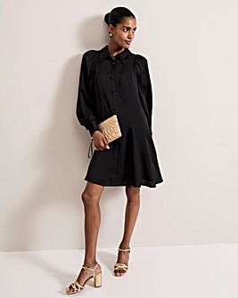 Phase Eight Tila Black Satin Embellished Shirt Dress