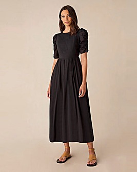 Ro&Zo Black Cotton Puff Sleeve Midi Dress