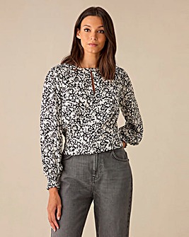 Ro&Zo Mono Floral Print Keyhole Front Blouse