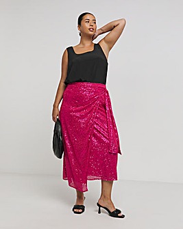 Lovedrobe Functional Wrap Pink Sequin Midi Skirt