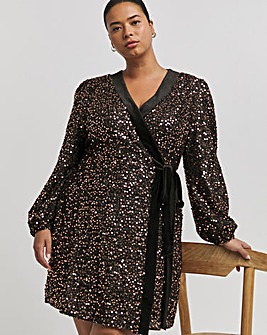 Lovedrobe Black Velvet Sequin Wrap Mini Dress