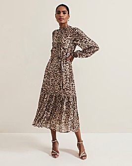 Phase Eight Eve Leopard Fil Coupe Print Midi Dress