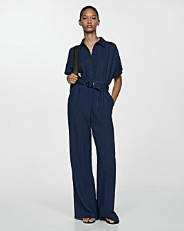 Mango Textured Cotton Navy Jumpsuit