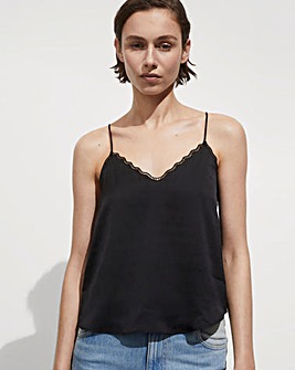 Mango Rachy Lace Trim Satin Top