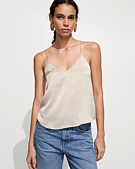 Mango Rachy Lace Trim Satin Top