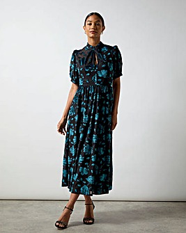 Ro&Zo Erin Teal Floral Burnout Midi Dress