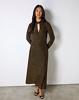 Ro&Zo Zara Gold Sparkle Jersey Keyhole Front Dress