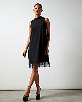 Ro&Zo Black Feather Trim Halter Dress