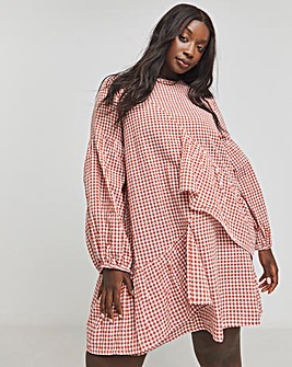 Native Youth Gingham Smock Raglan Mini Dress With Cut Away Back